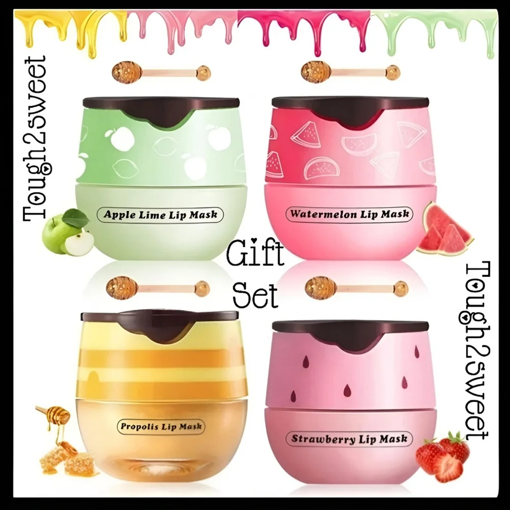 🆕LAST SET🍯HONEY POTS WITH 4 FLAVORED LIPGLOSS IN ADORABLE HONEY POTS/SET OF 4